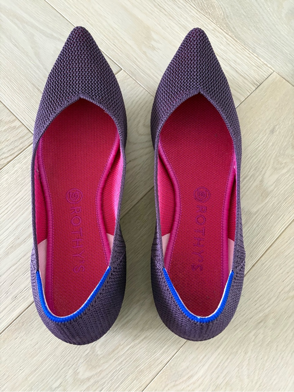 Rothys Sz 11 The Point Womens Berry Lattice Purple Ballet Flats Knit Slip On - Picture 4 of 10
